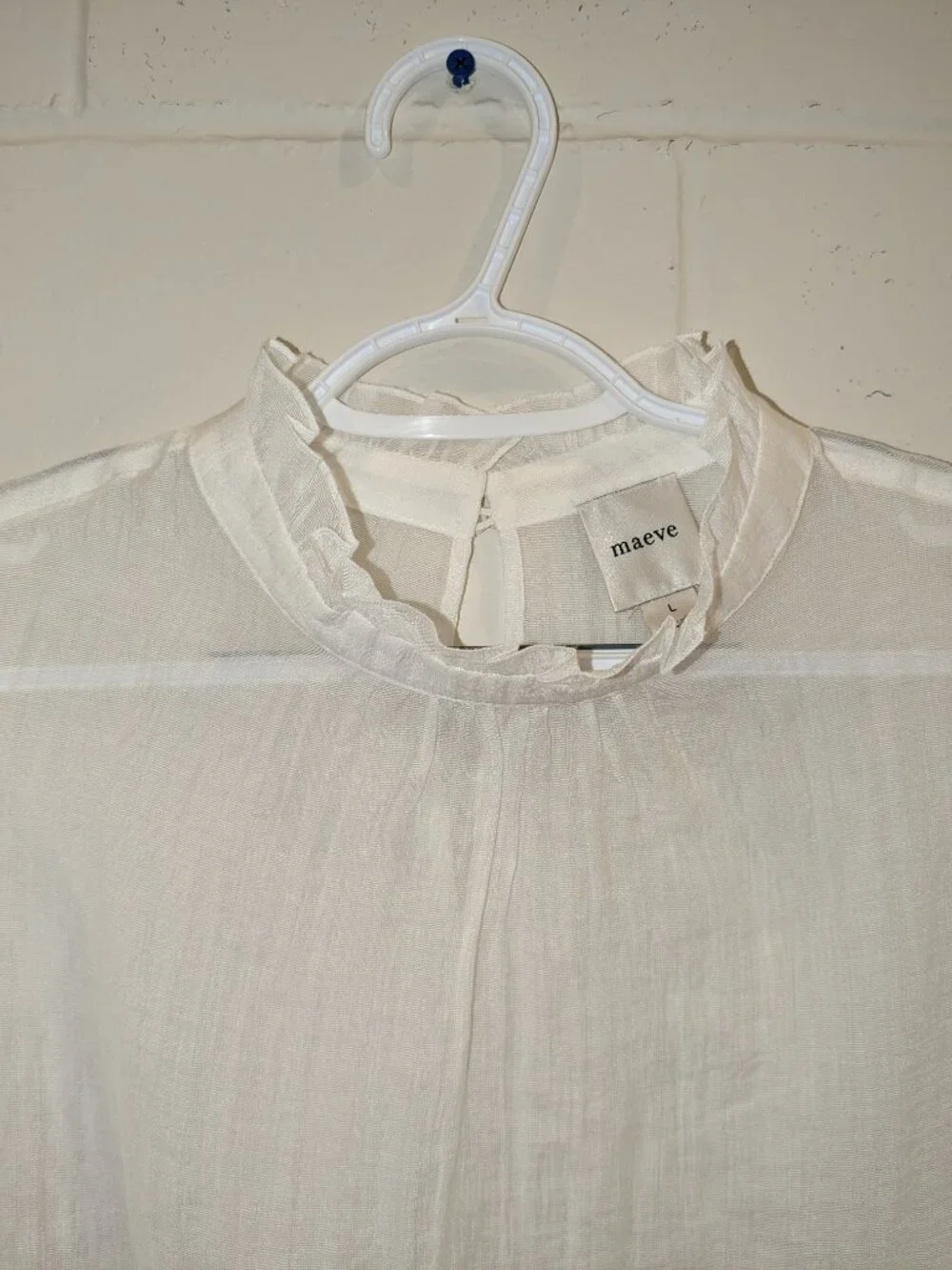 Maeve Anthropologie Sheer Mock Neck Long Sleeve Gauze Blouse Large Puff Romantic